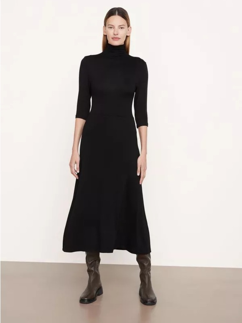 Vince Elbow Sleeve Turtleneck Dress in Black Womens Size XS